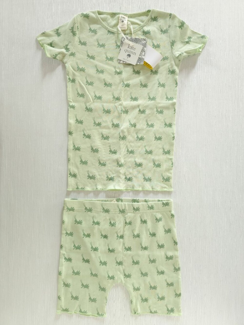 Kate Quinn Green Grasshopper 7Y Short Sleeve and Shorts Pajama Set New